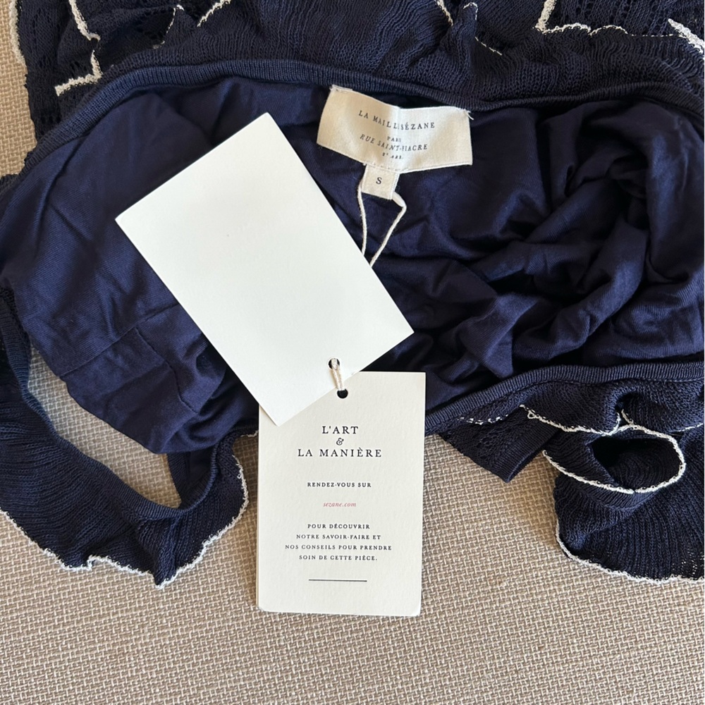 NWT Sezane Marcia Midi Dress Navy Blue Knit French Vacation Casual Soft - Picture 7 of 12